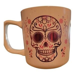Unbranded Sugar Skull Coffee Mug Unisex 14 oz Pink Cream NEW‎ Metallic Detail